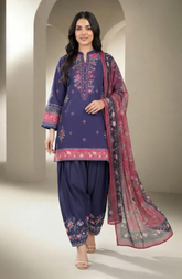 Blue Printed Lawn Suit with Cambric Bottom