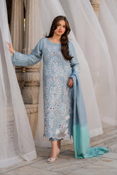 Elegant Powder Blue Embroidered Kurta Set with Ombre Dupatta
