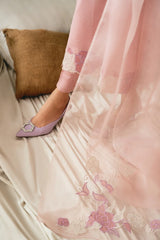 Elegant Pastel Pink Embroidered 3 Piece Suit for Women