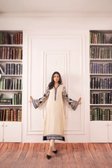 Elegant Beige & Blue Embroidered 2 Piece Suit for Women