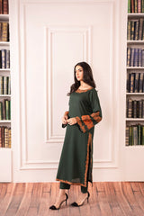 Elegant Dark Green Embroidered 2 Piece Suit for Women