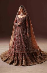 Embroidered Scarlet Pakistani Bridal Dress in Farshi Lehenga Style