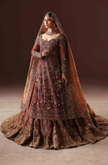 Embroidered Scarlet Pakistani Bridal Dress in Farshi Lehenga Style