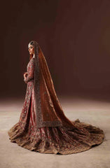 Embroidered Scarlet Pakistani Bridal Dress in Farshi Lehenga Style