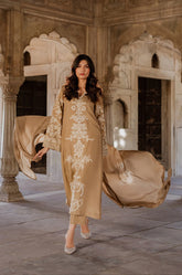 Golden Beige Embroidered Elegance – Traditional Luxury Lawn Suit