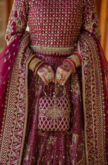 Pakistani Bridal Outfit in Plum Lehenga Choli Style