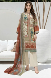 Printed Lawn Suit with Voile Dupatta