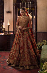 Red Bridal Dress in Pishwas Frock and Lehenga Style