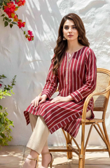 Elegant Maroon Striped Lawn Kurti with Trouser