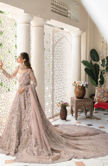 Pink Pakistani Bridal Dress in Long Tail Gown Style