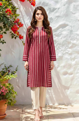 Elegant Maroon Striped Lawn Kurti with Trouser