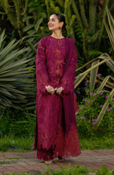 Elegant Magenta Embroidered 3 Piece Suit for Women