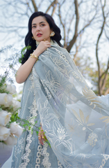 Premium Embroidered Lawn 3Pc Suit – Powder Blue Elegance