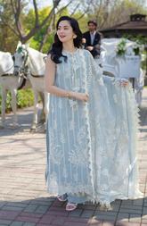 Premium Embroidered Lawn 3Pc Suit – Powder Blue Elegance