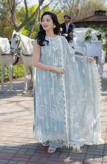 Premium Embroidered Lawn 3Pc Suit – Powder Blue Elegance