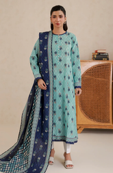 Elegant Aqua Printed Lawn Suit