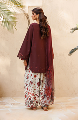 Maroon Embroidered Kurta with Floral Printed