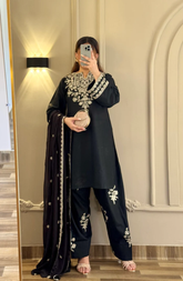 Elegant Black Embroidered 3-Piece Suit