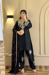 Elegant Black Embroidered 3-Piece Suit