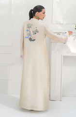 Elegant Beige Floral Embroidered Long Dress