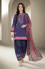 Blue Printed Lawn Suit with Cambric Bottom