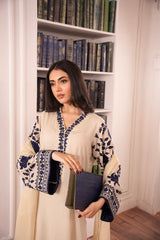 Elegant Beige & Blue Embroidered 2 Piece Suit for Women
