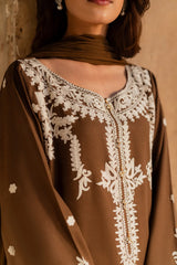 Elegant Brown Karandi Suit Festive Wear
