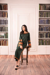 Elegant Dark Green Embroidered 2 Piece Suit for Women