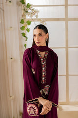 Elegant Maroon Embroidered 3 Piece Suit for Women