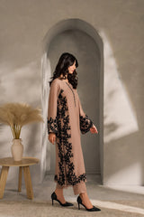 Elegant Nude & Black Embroidered Traditional Outfit
