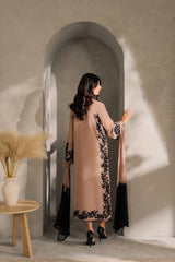 Elegant Nude & Black Embroidered Traditional Outfit