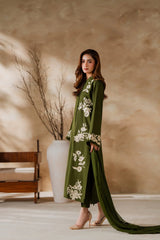 Elegant Olive Green Floral Embroidered Dress
