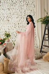 Elegant Pastel Pink Embroidered 3 Piece Suit for Women