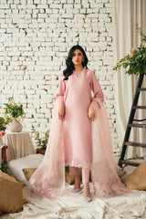 Elegant Pastel Pink Embroidered 3 Piece Suit for Women