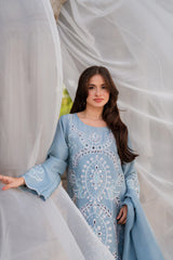 Elegant Powder Blue Embroidered Kurta Set with Ombre Dupatta