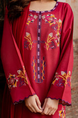 Elegant Red Embroidered Lawn 3 Piece Suit for Women