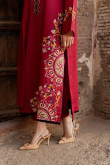 Elegant Red Embroidered Lawn 3 Piece Suit for Women