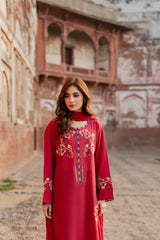 Elegant Red Embroidered Lawn 3 Piece Suit for Women