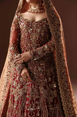 Embroidered Scarlet Pakistani Bridal Dress in Farshi Lehenga Style