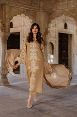 Golden Beige Embroidered Elegance – Traditional Luxury Lawn Suit