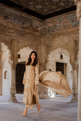 Golden Beige Embroidered Elegance – Traditional Luxury Lawn Suit