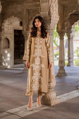 Golden Beige Embroidered Elegance – Traditional Luxury Lawn Suit