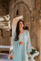 Graceful Ice Blue Embroidered Designer 3 Piece Suit for Women