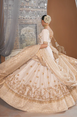 Pakistani Bridal Dress Golden White Lehenga Choli with Dupatta