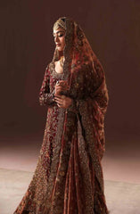 Pakistani Bridal Dress in Maroon Gold Farshi Gharara Set