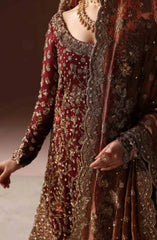 Pakistani Bridal Dress in Maroon Gold Farshi Gharara Set