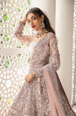 Pink Pakistani Bridal Dress in Long Tail Gown Style