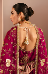 Plum Raw Silk Pishwaz with Organza Dupatta