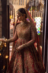 Red Bridal Dress in Pishwas Frock and Lehenga Style