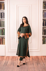 Elegant Dark Green Embroidered 2 Piece Suit for Women